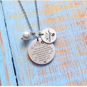 SWEET 16 Silver Pendant Necklace with Pearl Accent